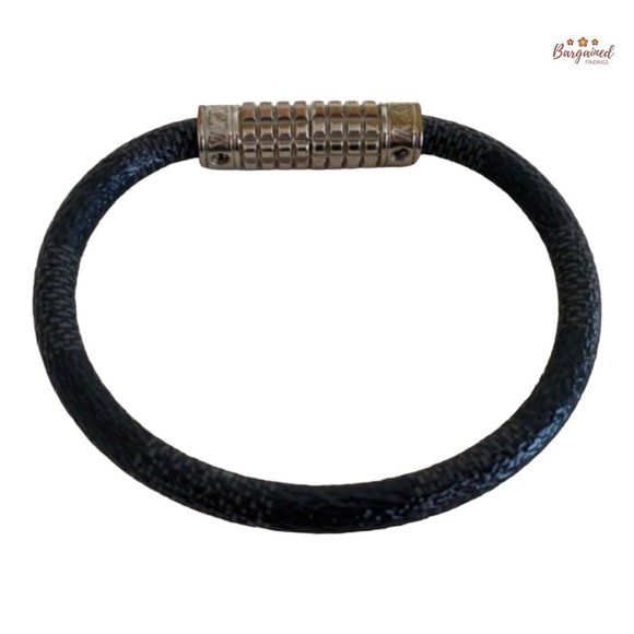 Authentic Louis Vuitton Black Damier Graphite Canvas Digit Silver Tone Bracelet - Picture 3 of 10